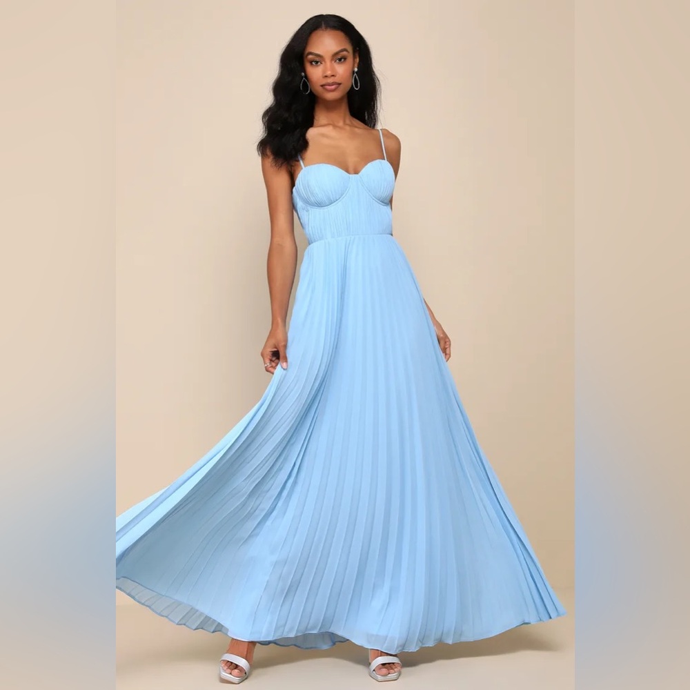 Lulu's Light Blue Pleated Maxi Dress